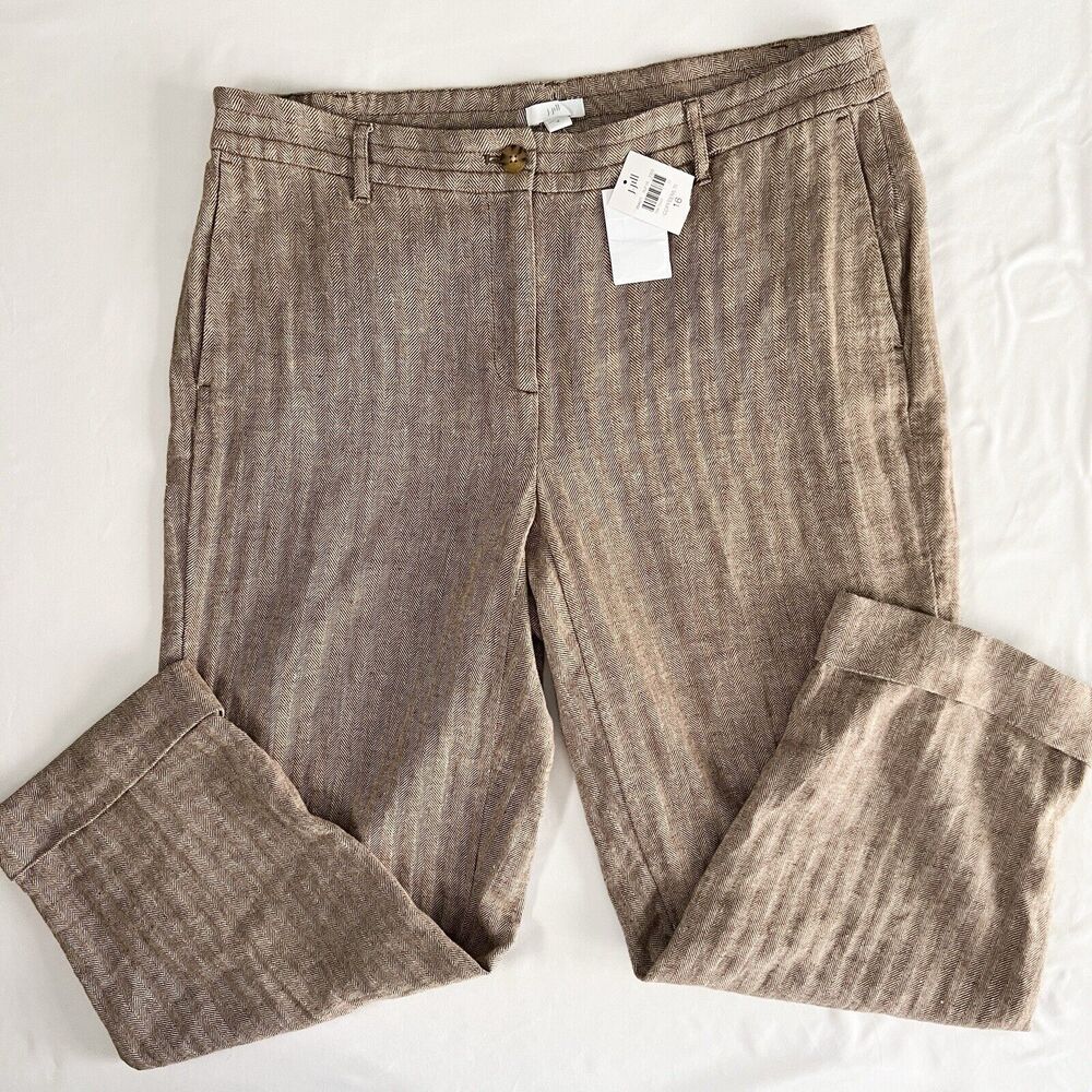 NWT J Jill Linen Cropped Dress Pants 16 Herringbone Academia Beachy Relaxed Boho